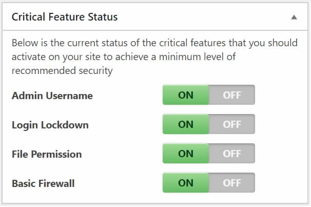 wp security critical feature status